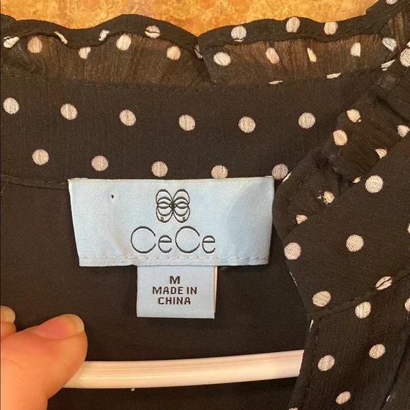 CeCe Black V-Neck w/ Sheer Puff Sleeves Midi Dress - Picture 3 of 7